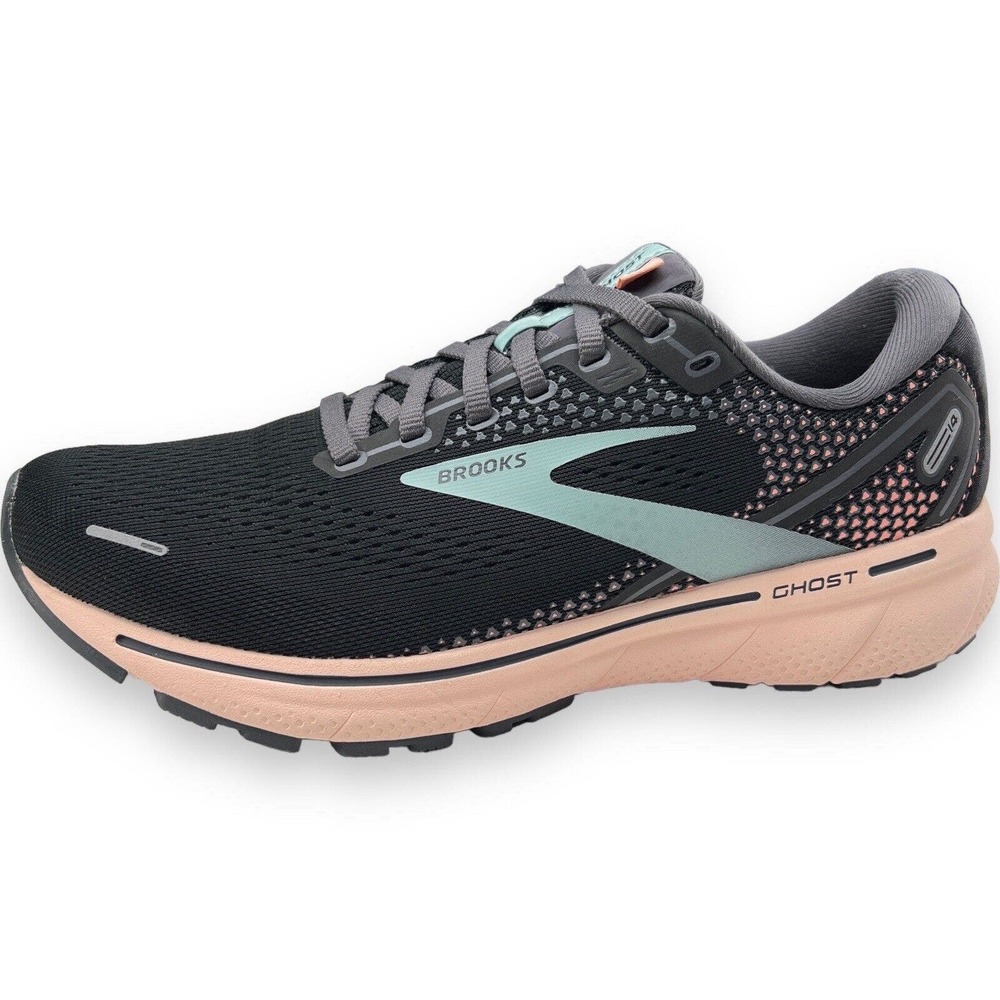 Brooks Ghost Women's Running Shoe in Black, Mint and Peach